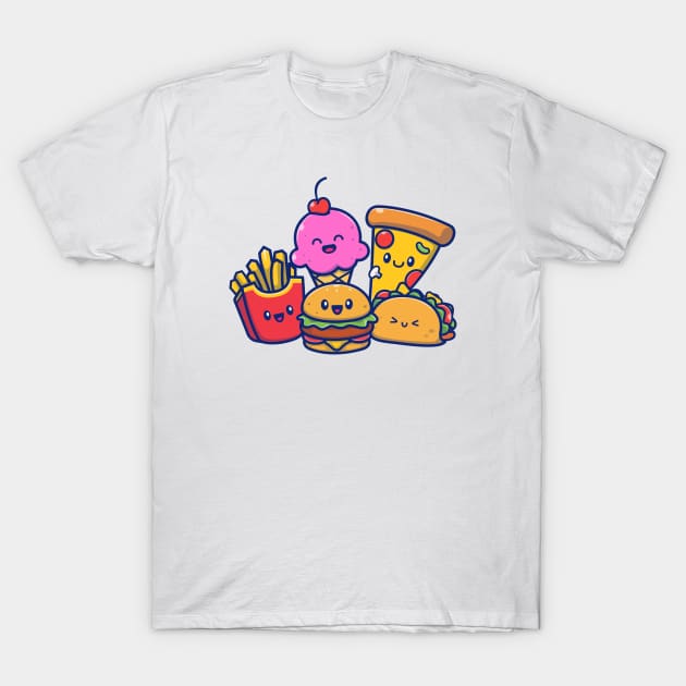 Cute Burger With Taco, French Fries, Pizza, And Ice Cream T-Shirt by Catalyst Labs